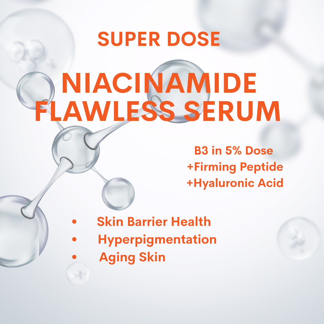 5% NIACINAMIDE (B3) FLAWLESS SKIN SERUM.  CHOOSE THIS serum for skin barrier protection, skin flaws and brightness. GET 20% OFF. Use code SUPERDOSE20